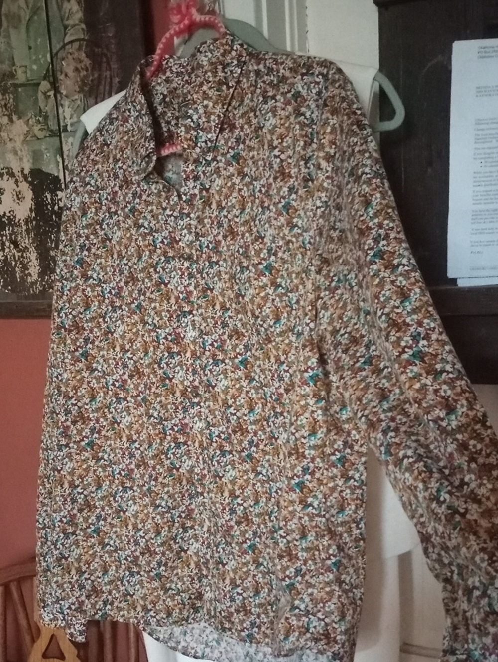 Paisley & Gray Brown Floral Button-Down Shirt with Teal Accents